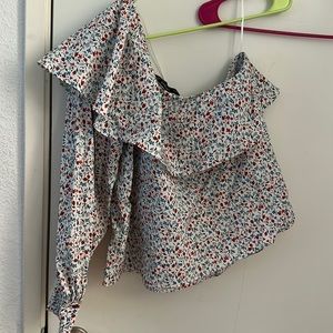 43🌴 Zara Floral Ruffled One Shoulder Top Blouse Sz L